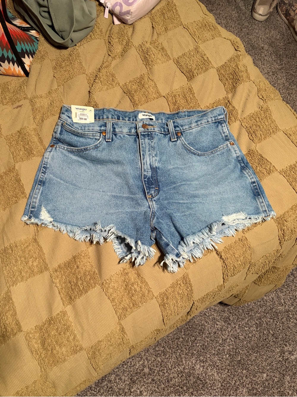 Wrangler Distressed Medium Blue Denim Cutoff Shorts